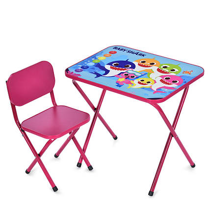 Столик зі стільцем Bambi дитячий складний M 5960-8 Baby Shark Рожевий, фото 1