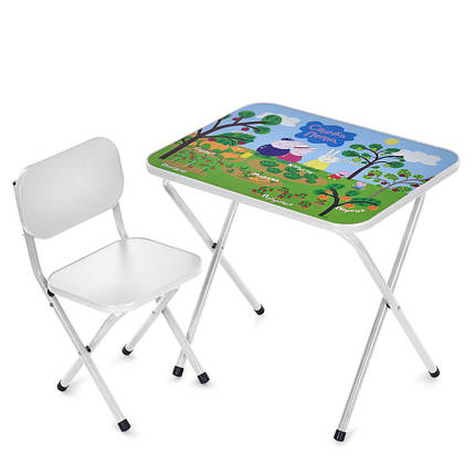 Столик зі стільцем Bambi дитячий складний M 5963-1 Свинка Пеппа Білий, фото 1