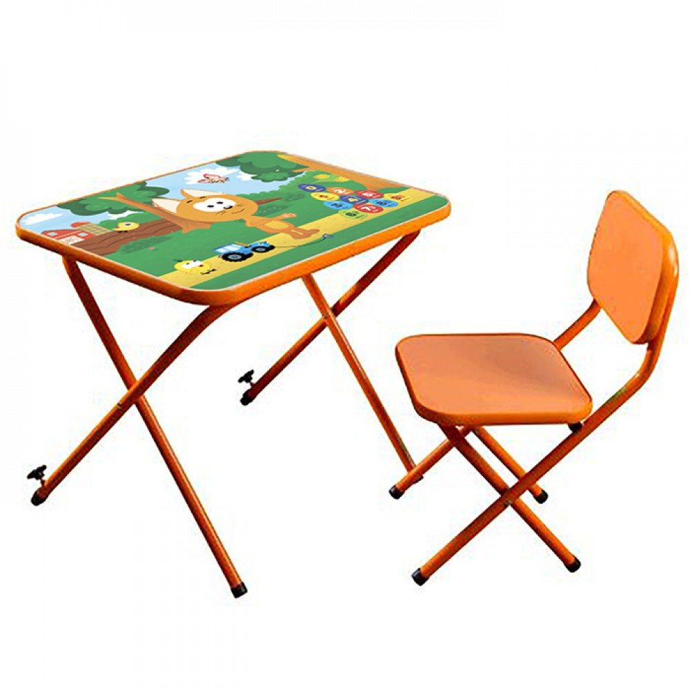 Столик зі стільцем Bambi дитячий складний M 5968-7 Котик Помаранчевий