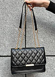 Жіноча чорна класична сумка 1613 стьобана крос-боді через плече, фото 2