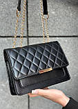 Жіноча чорна класична сумка 1613 стьобана крос-боді через плече, фото 3
