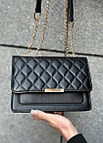 Жіноча чорна класична сумка 1613 стьобана крос-боді через плече, фото 4