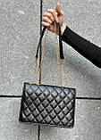 Жіноча чорна класична сумка 1613 стьобана крос-боді через плече, фото 6