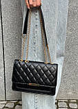 Жіноча чорна класична сумка 1613 стьобана крос-боді через плече, фото 10