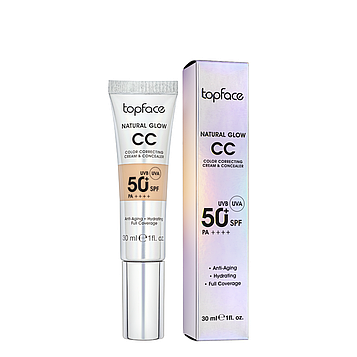 Тональний СС крем topface Natural Glow CC Cream & Concealer SPF50 PT472 30 мл 007 Warm Cookie/Жовто-медовий