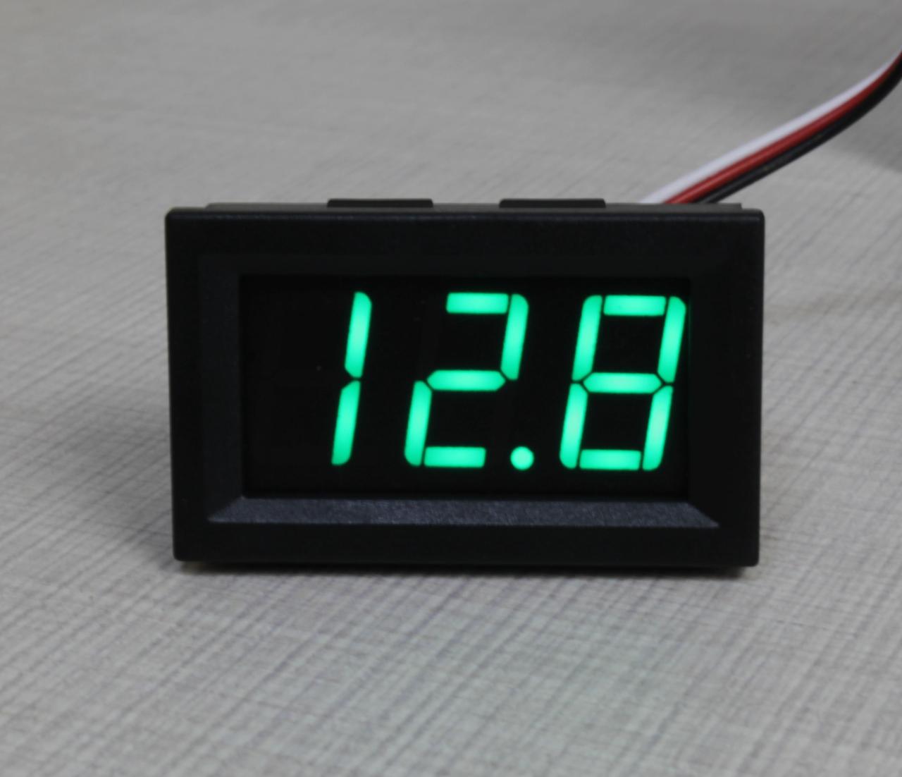 Вольтметр постійного струму LED 0,56" 0 - 30.0 В захист від переполюсування зелений