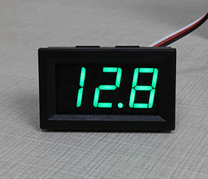 Вольтметр постійного струму LED 0,56" 0 - 30.0 В захист від переполюсування зелений, фото 1