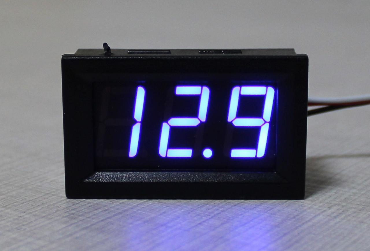 Вольтметр постійного струму LED 0,56" 0 - 30.0 В захист від переполюсування синій