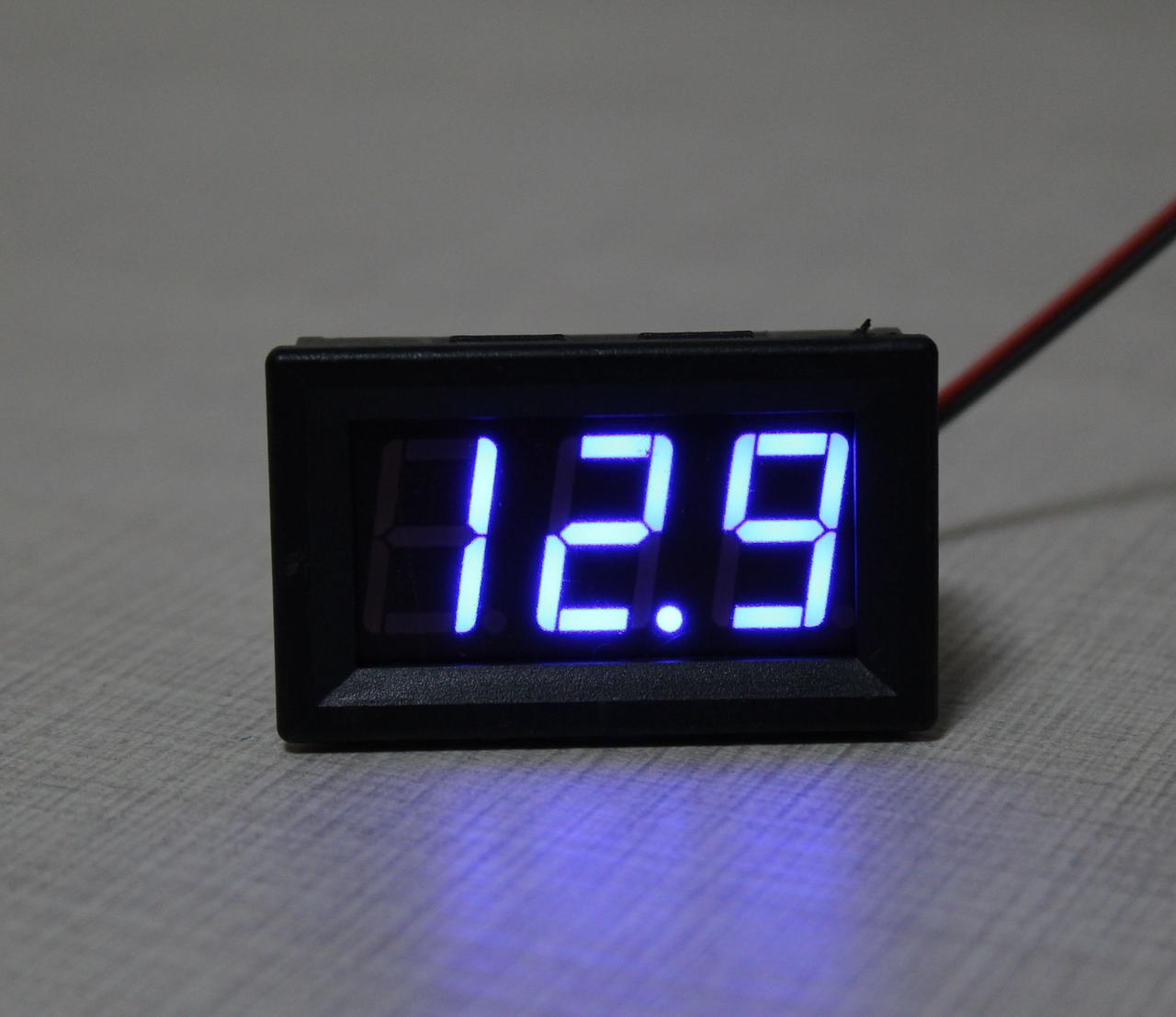 Вольтметр постійного струму LED 0,56" один канал вимірювання 4.5 - 30.0 В захист переполюсування синій