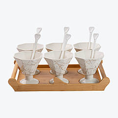 Набір креманок на ніжці 6 шт по 200 мл керамічні для десертів, морозива, желе Lugi