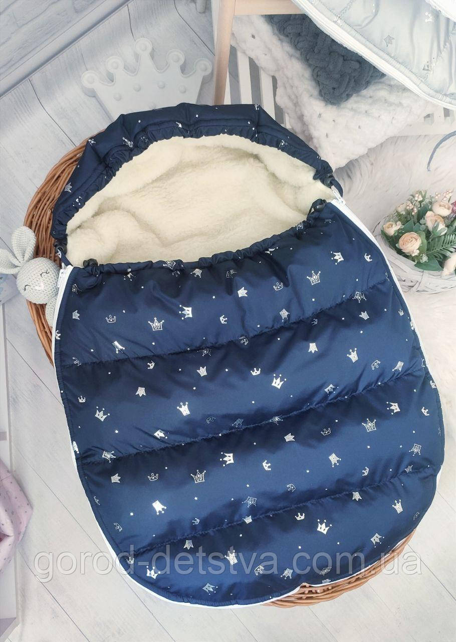 Зимовий конверт-чохол на овчині в коляску чохол в люльку конверт на виписку, фото 1