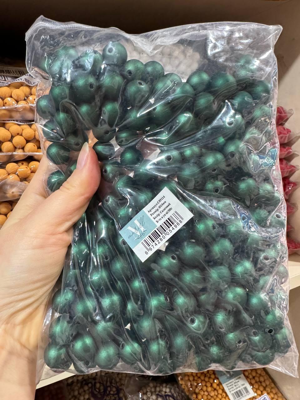 Намистини " Гальваніка Матова С09114 ", 14 мм  темно зелені 500 грам