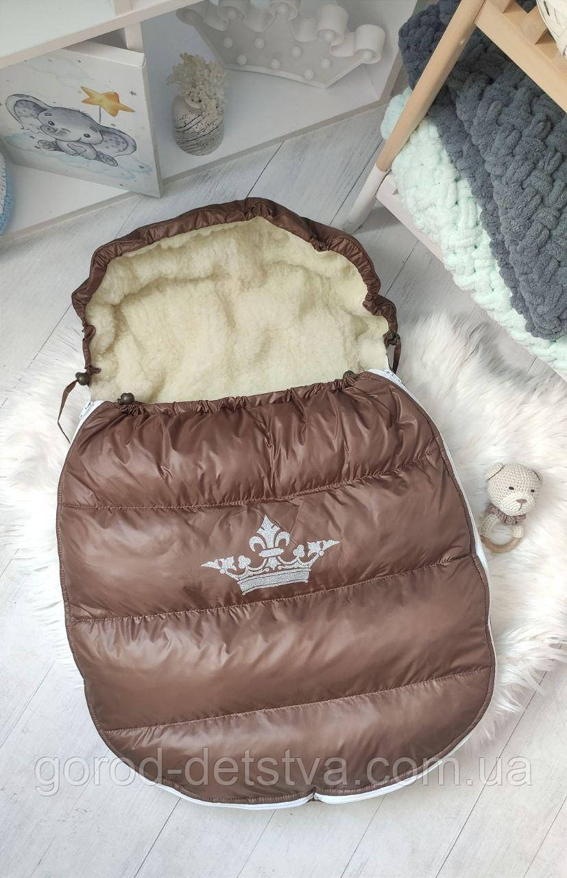 Зимовий конверт-чохол на овчині в коляску чохол в люльку конверт на виписку, фото 1