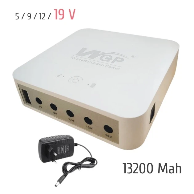 Mini DC UPS WGP 203 Powerbank 13200Mah USB, DC 5V/9V/12V/19V, ДБЖ для Роутерів