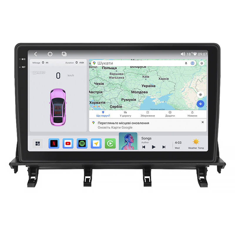Штатна магнітола Lesko для Mazda 2 I (DY) 2003-2005 екран 10" 4/64 QLED CarPlay 4G Wi-Fi GPS 360 Prime 3 шт.