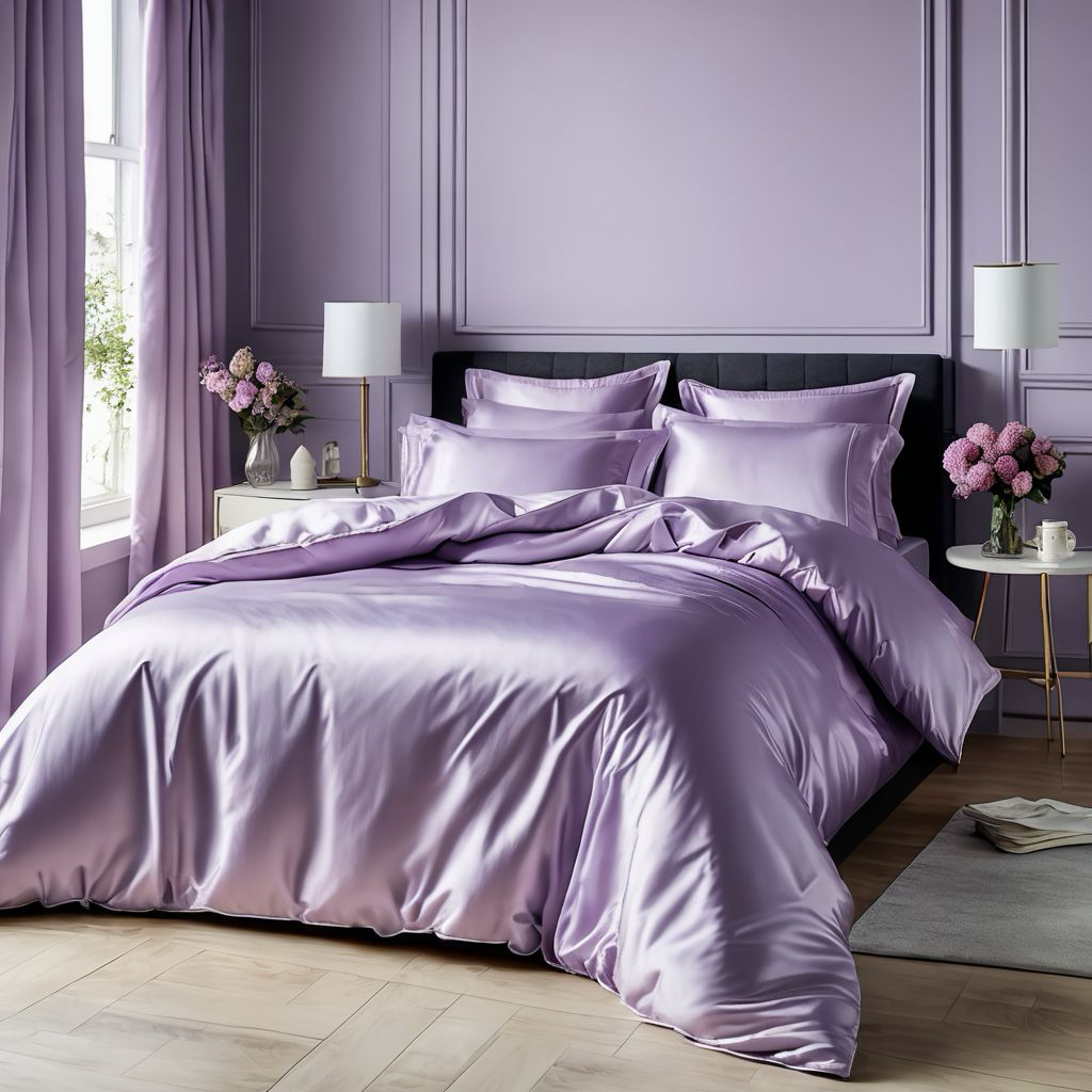 Простирадло 150х220 (Сатин Premium) | Полуторне простирадло від виробника "Королева Ночі" | Однотонний бузковий, фото 1