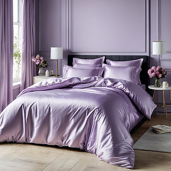 Простирадло 150х220 (Сатин Premium) | Полуторне простирадло від виробника "Королева Ночі" | Однотонний бузковий