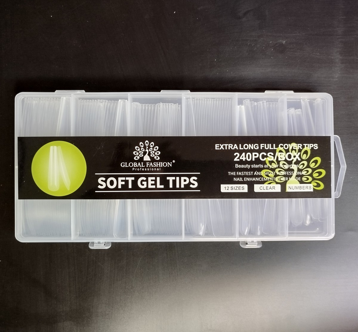 Тіпси гелеві Global Fashionl Soft Gel Tips, балерина, 12 розмірів, 240 шт, фото 1