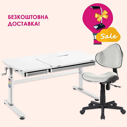 Детская Парта Cubby Iris Grey + зростаюче дитяче крісло Fundesk LST3 Grey для школяра, фото 1