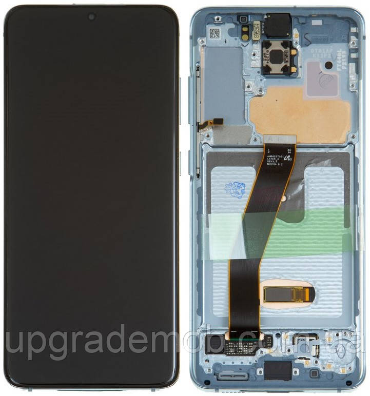 Дисплей модуль тачскрин Samsung G980 Galaxy S20 /G981 чорний TFT з рамкою блакитного кольору Cloud Blue