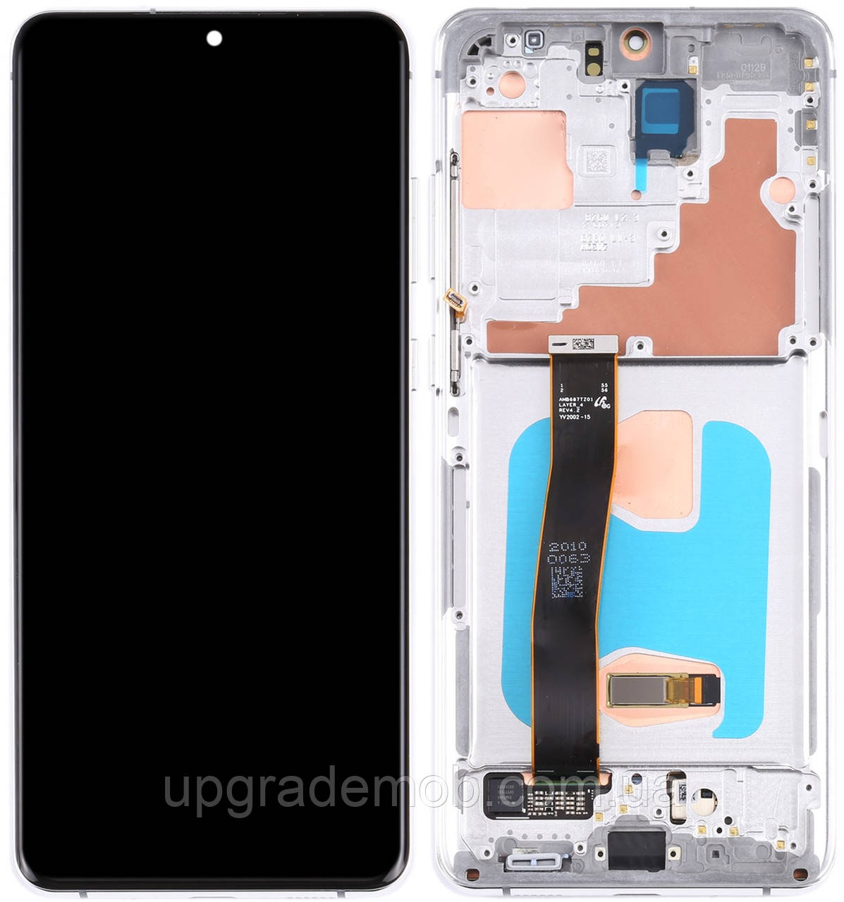 Дисплей модуль тачскрин Samsung G988 Galaxy S20 Ultra чорний OLED з рамкою сріблястого кольору Cosmic White