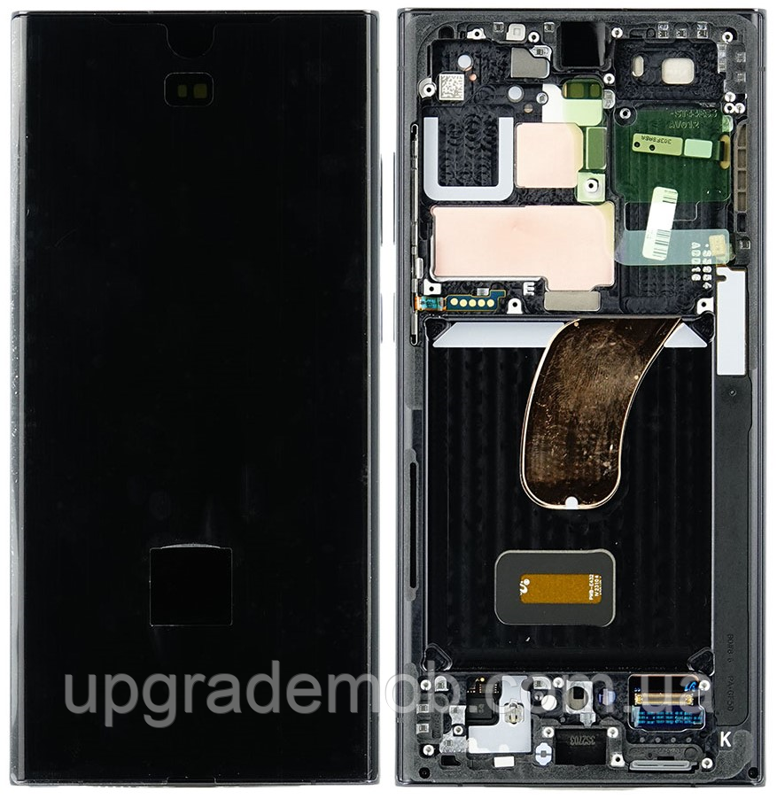 Дисплей модуль тачскрин Samsung S918 Galaxy S23 Ultra чорний Amoled оригінал переклеєне скло з рамкою