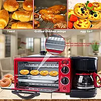 Электрическая печь для завтрака 3в1 Rainberg RB-2286B  печь  кофеварка  жарочная поверхность  Красная