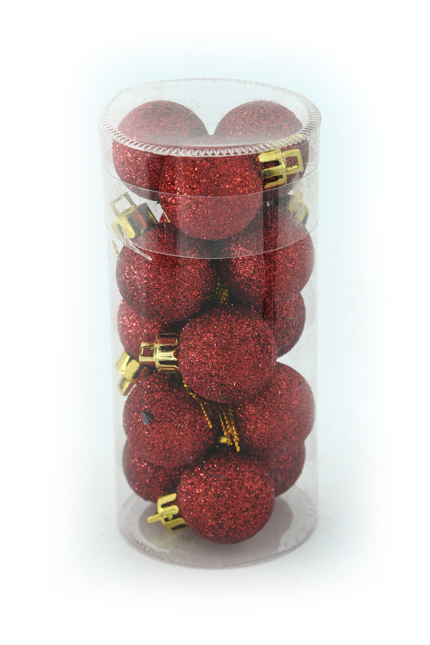 Набір куль новорічних червоних d 3см, 15 шт глітер, фото 1
