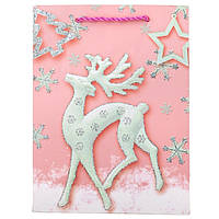 Новорічний подарунковий пакет "Різдячий олень" (18х24х8,5 см), паковання 12 шт.