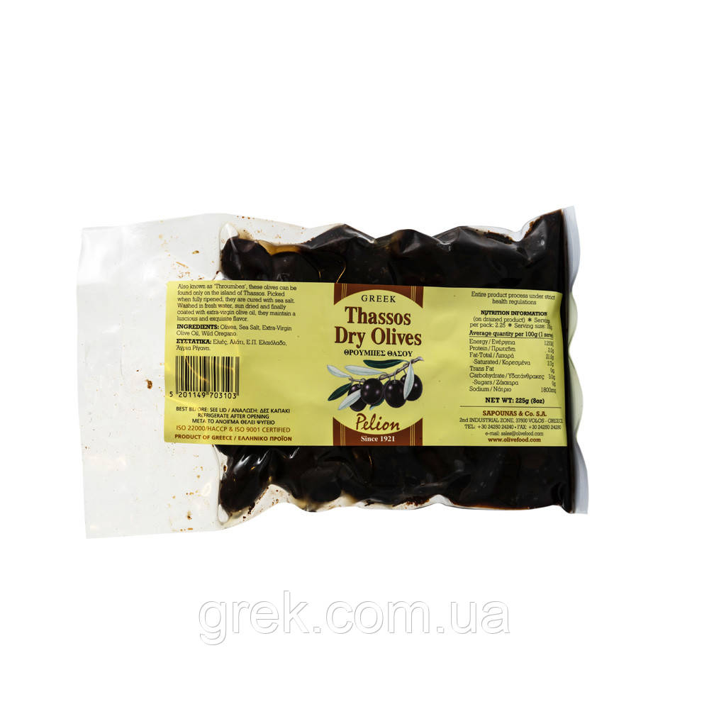 Оливки грецькі в'ялені Тасос Pelion, Greek Thassos Dry Olives 225 г, фото 1