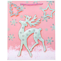 Новорічний подарунковий пакет "Різдячий олень" (26х32х10 см), паковання 12 шт.