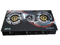 Газова плита настільна - таганок Мрія 3 конфорки з пьєзопідпалом нержавіюча сталь скляна поверхня