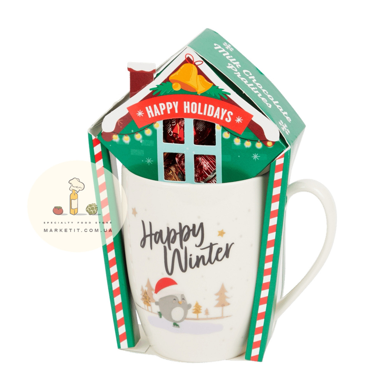 Подарунковий кухоль новорічний Happy Winter, зі солодощами Німеччина 50 г.