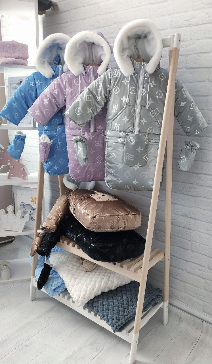 Зимовий дитячий комбінезон-трансформер 3в1 для новонародженного на овчині: курточка конверт для ніг напівкомбінезон