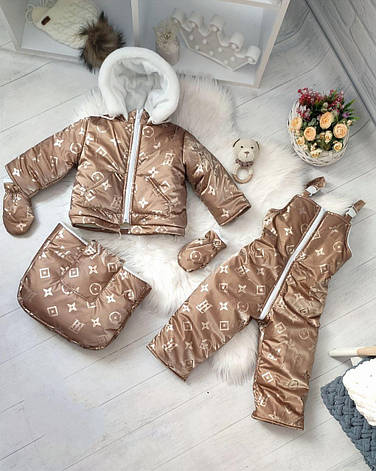 Зимовий дитячий комбінезон-трансформер 3в1 для новонародженного на овчині: курточка конверт для ніг напівкомбінезон, фото 1