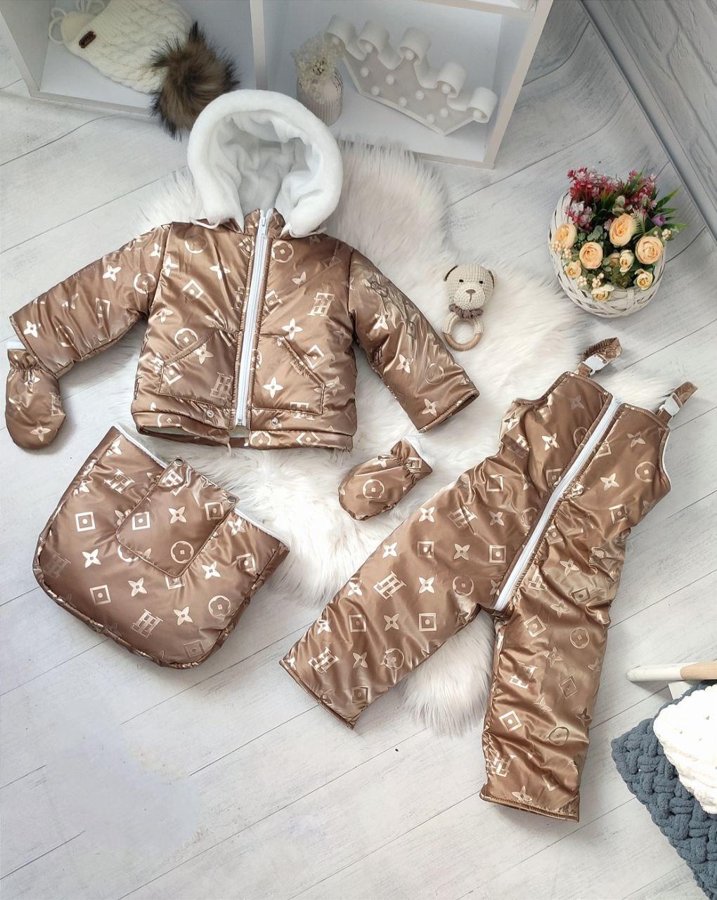 Зимовий дитячий комбінезон-трансформер 3в1 для новонародженного на овчині: курточка конверт для ніг напівкомбінезон