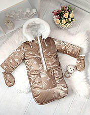 Зимовий дитячий комбінезон-трансформер 3в1 для новонародженного на овчині: курточка конверт для ніг напівкомбінезон, фото 5