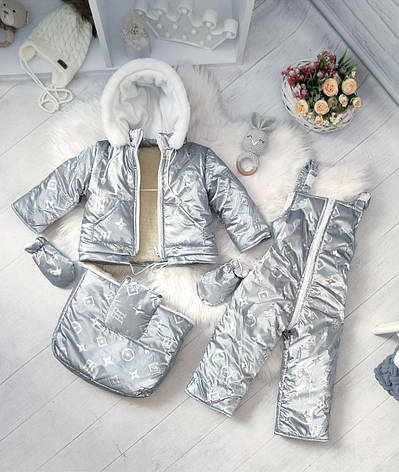 Зимовий дитячий комбінезон-трансформер 3в1 для новонародженного на овчині: курточка конверт для ніг напівкомбінезон, фото 1