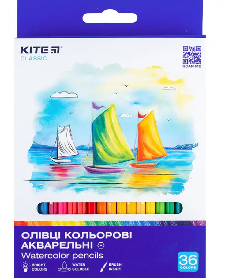 Олівці кольорові акварельні 36 кольорів Kite Classic