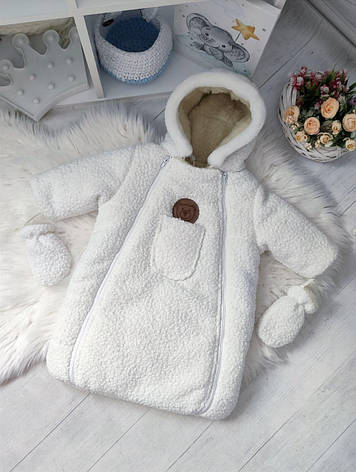 Зимовий дитячий теплий комбінезон для новонародженого на овчині 0-6 місяців підійде для виписки, фото 1