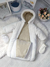 Зимовий дитячий теплий комбінезон для новонародженого на овчині 0-6 місяців підійде для виписки, фото 2