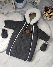 Зимовий дитячий теплий комбінезон для новонародженого на овчині 0-6 місяців підійде для виписки, фото 4