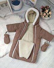 Зимовий дитячий теплий комбінезон для новонародженого на овчині 0-6 місяців підійде для виписки, фото 5