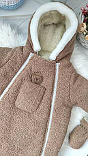 Зимовий дитячий теплий комбінезон для новонародженого на овчині 0-6 місяців підійде для виписки, фото 2