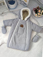 Зимовий дитячий теплий комбінезон для новонародженого на овчині 0-6 місяців підійде для виписки, фото 5