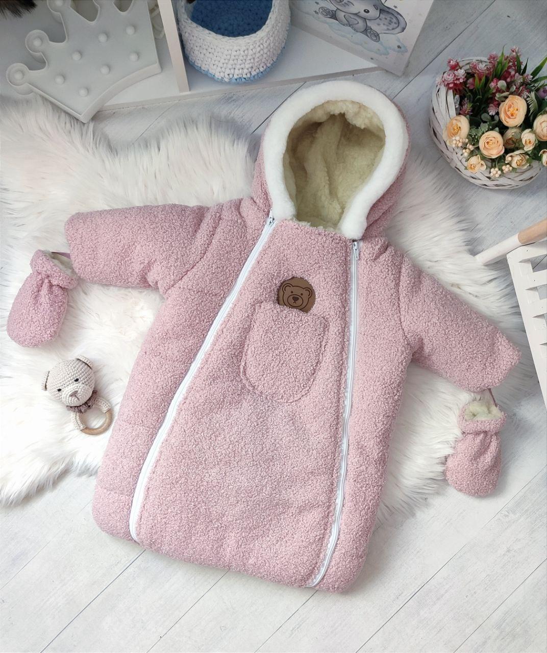 Зимовий дитячий теплий комбінезон для новонародженого на овчині 0-6 місяців підійде для виписки