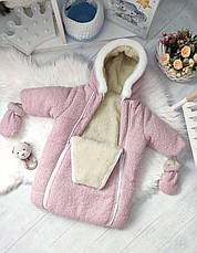 Зимовий дитячий теплий комбінезон для новонародженого на овчині 0-6 місяців підійде для виписки, фото 3