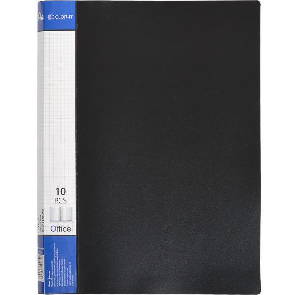 Папка пластикова А4 з 10 файлами, дисплей-книжка на 10 файлів для паперів "С" Чорна KNZ
