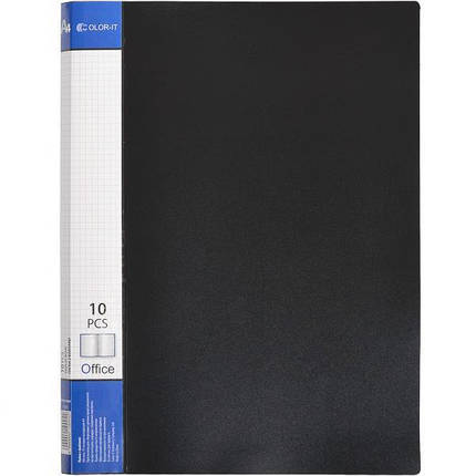 Папка пластикова А4 з 10 файлами, дисплей-книжка на 10 файлів для паперів "С" Чорна KNZ, фото 1