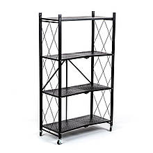 Стелаж мобільний чотириярусний універсальний розкладний з нержавіючої сталі 126х72х34см Чорний SW-00002098